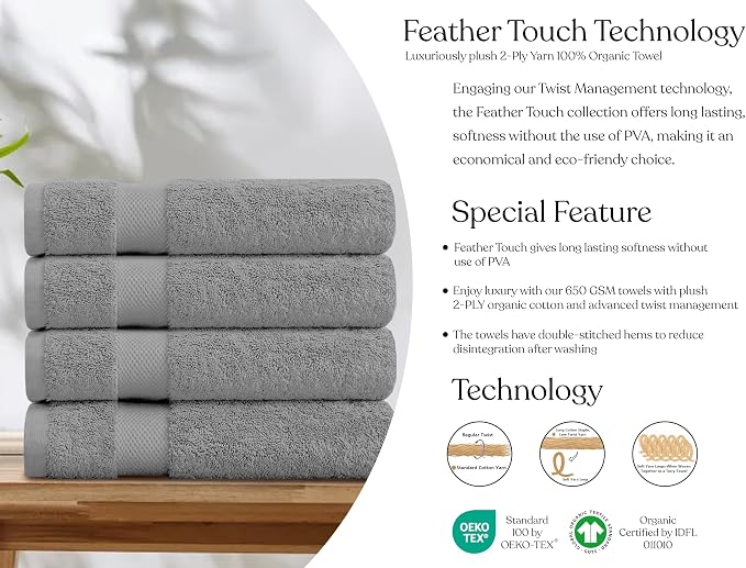 Delara 100% Organic Cotton Towels 650 GSM Plush Feather Touch Quick Dry Bath - Image 6