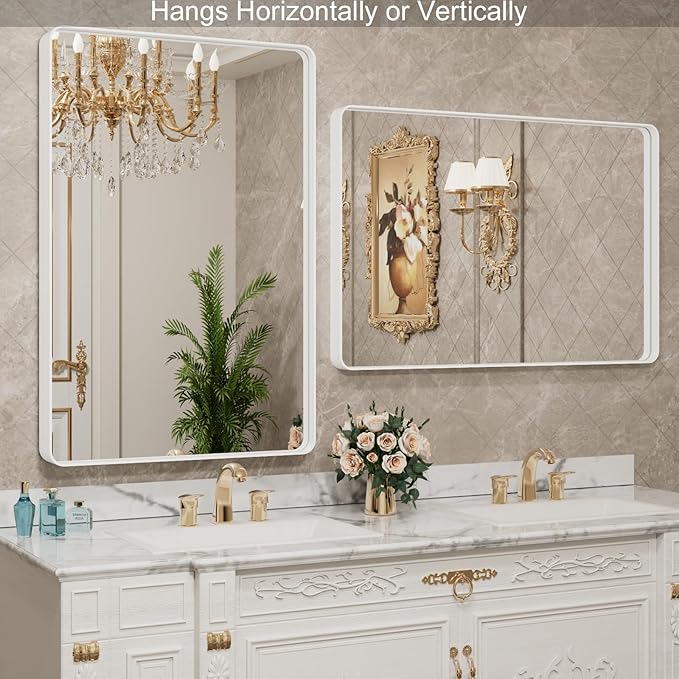LOAAO 20x30 Inch White Metal Framed Bathroom Mirror - Image 3