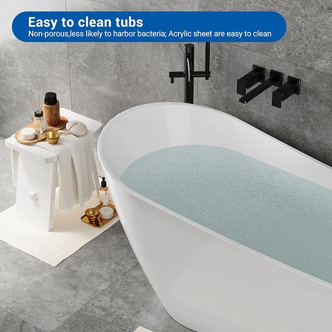 59 Inch Freestanding Acrylic Bathtub, Modern Soaking Tub - Image 4