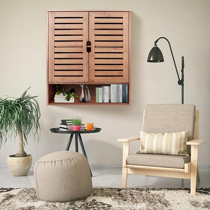 HYNAWIN Bamboo Wall Cabinet, Over Toilet Bathroom Furniture, Wall Mounted - Image 7