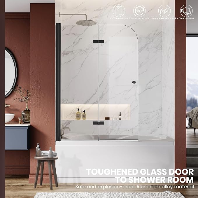 Bathroom Frameless Hinged Foldable Tub Door, Shower Glass Door 43 * 58” Shower - Image 8