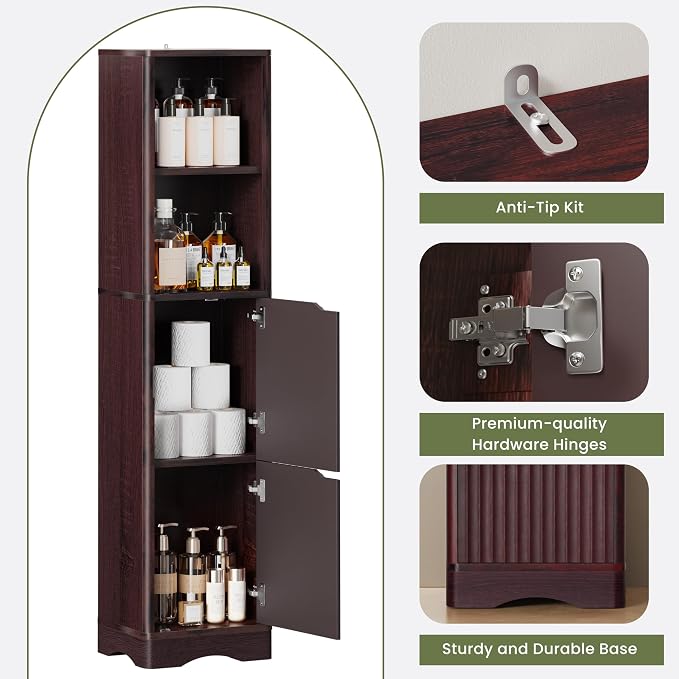 67" Tall Bathroom Organizer and Storage, Narrow Storage Cabinet - Image 4