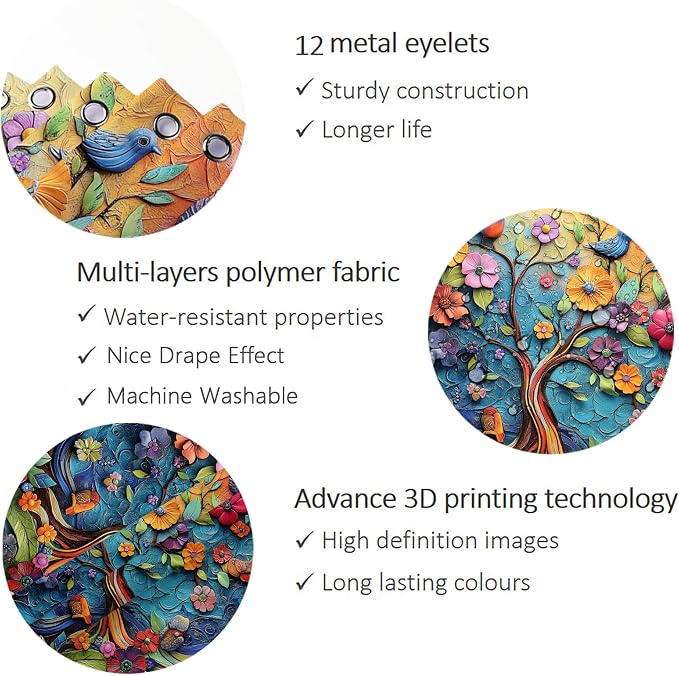Bohemian Shower Curtain, Boho Floral Print Water Repellent Polyester Fabric - Image 5
