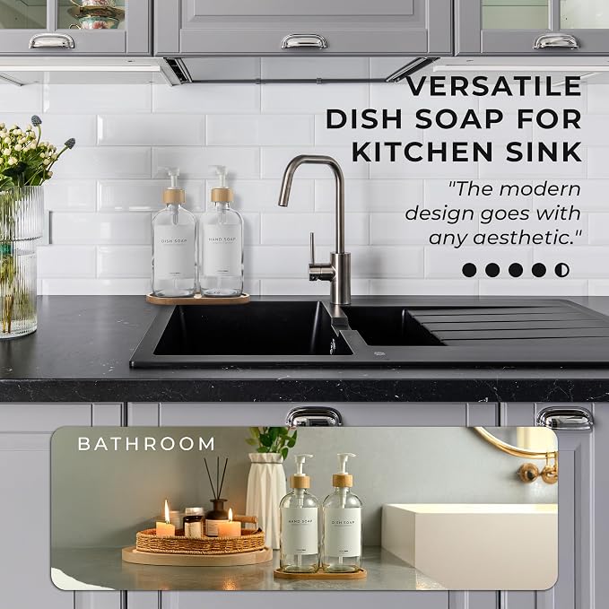 Maisonovo Glass Soap Dispenser Bathroom Set | Hand Soap and Dish Soap Dispenser - Image 3