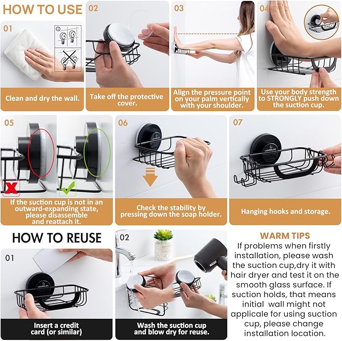 LEVERLOC Soap Holder Dish with Hooks - Image 4