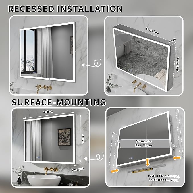 LED Medicine Cabinet Mirror for Bathroom, 40x30 Medicine Cabinet - Image 5