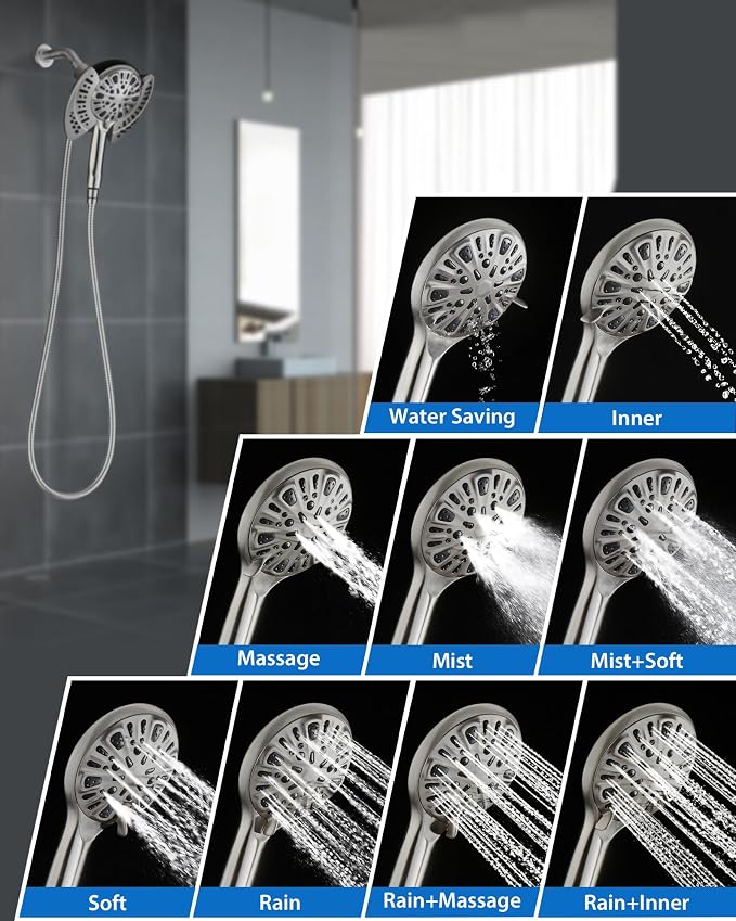 2-in-1 Shower Head with Handheld Combo: Rainfall Shower Head & Detachable - Image 4