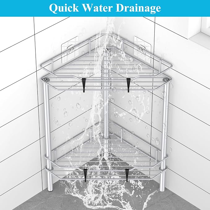 2 Tier Floor Standing Corner Shower Caddy Organizer Shelf - Image 5