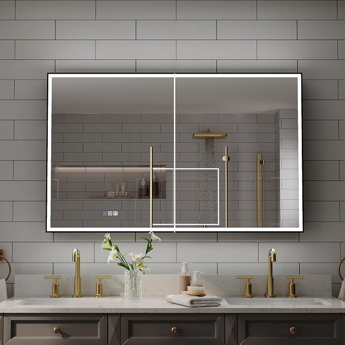 WELLFOR 48" X 30" LED Mirrored Medicine Cabinet, Medicine Cabinets - Image 3