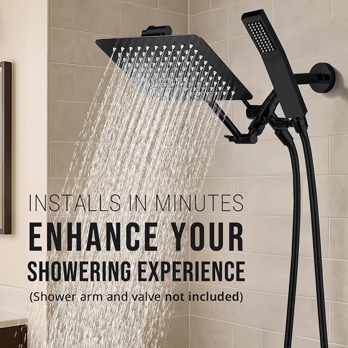 G-Promise All Metal 10" Dual Square Shower Head Combo | Rain Shower Head | - Image 2