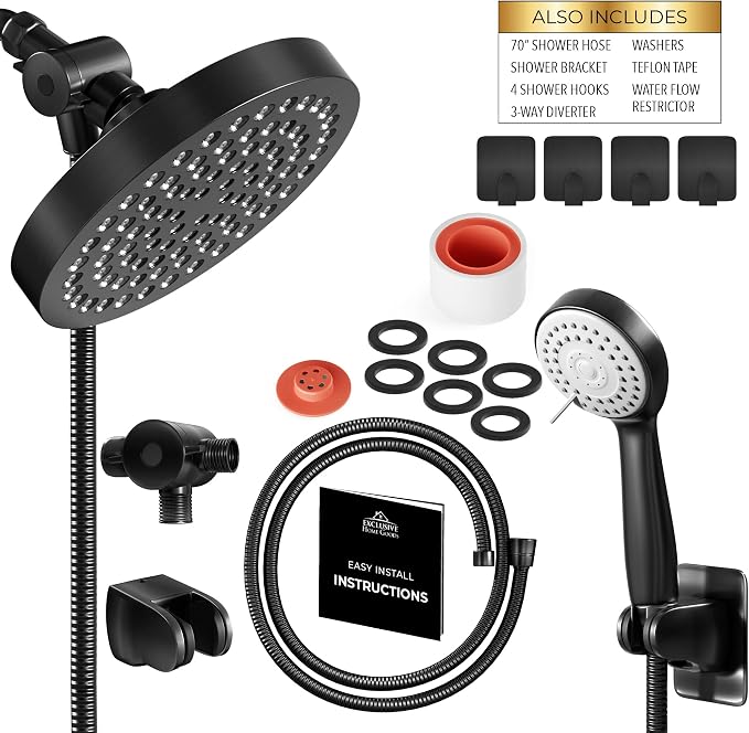 Shower Head With Handheld Combo, 6 Inch High Pressure Rainfall Showerhead With - Image 4