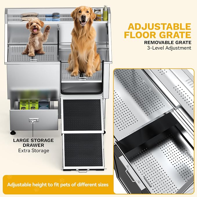DWVO Professional 50in Dog Bathing Station, Stainless Steel 304 Pet Grooming - Image 3