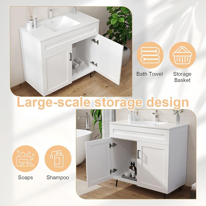 24/30/36IN Bathroom Vanities-Bathroom Sink Cabinet, Equipped Ceramic Sink - Image 7