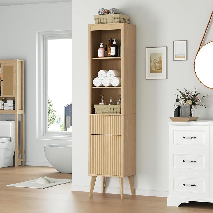 70" H Tall Storage Cabinet, Fluted Freestanding Floor Organizer - Image 4
