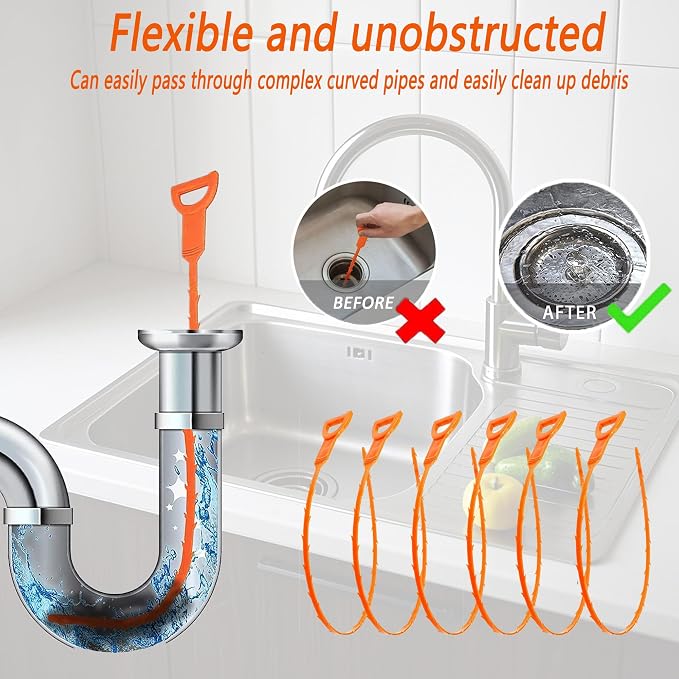 6PCS 25inch Drain Clog Remover Tool, hair clog remover tool, sink snake drain - Image 6