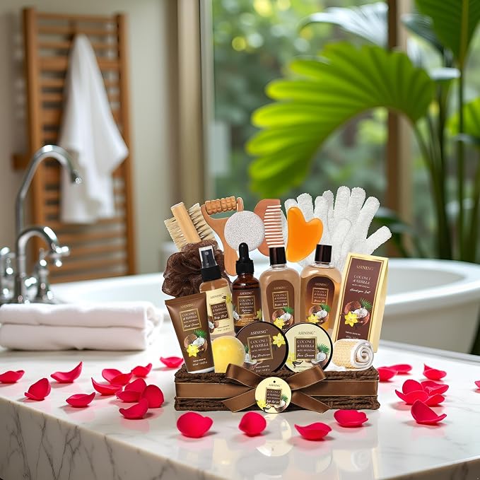 Spa Basket for Women, Coconut Vanilla Bath & Body Set, Christmas & Birthday Gift - Image 9