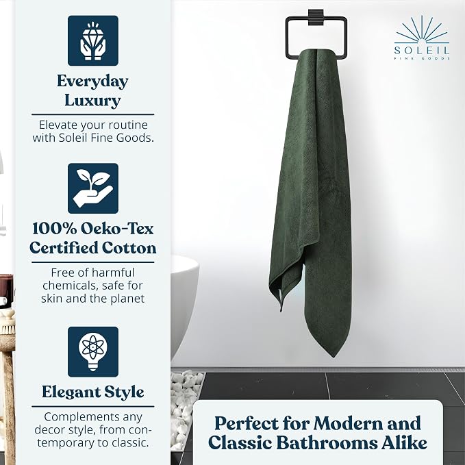 Soleil Fine Goods Luxurious 800 GSM 100% Cotton Bath Towel Set - Image 5