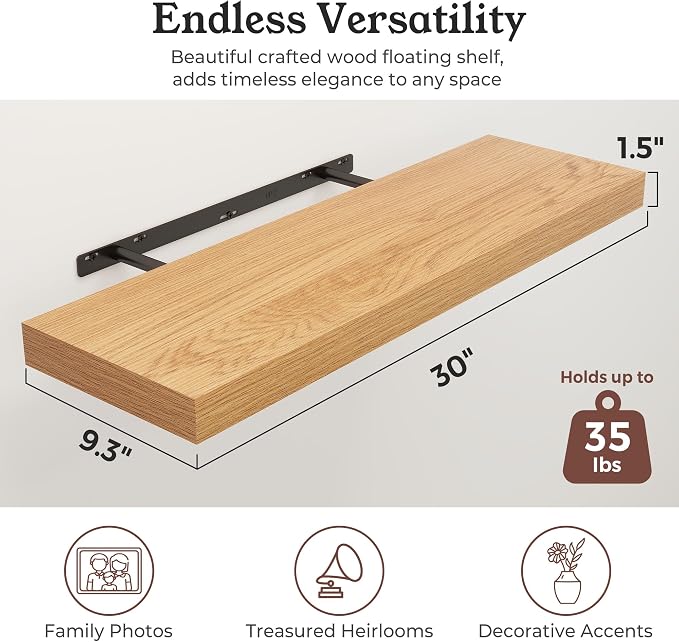 Floating Shelves for Wall, 9.3" Deep Wall Mounted Wood Shelves for Bathroom - Image 2