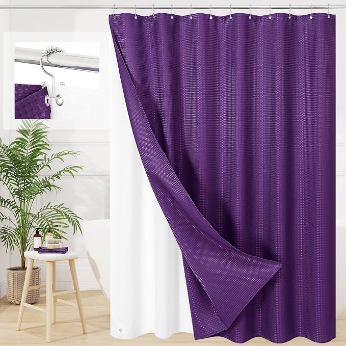 3 in 1 Shower Curtain Set, Waterproof Fabric Shower Curtains by Unknown