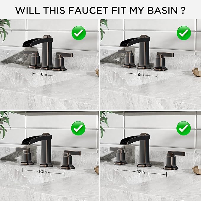 FORIOUS Brass Bathroom Faucets 3 Hole, Modern Waterfall Widespread 8 Inch Oil - Image 8