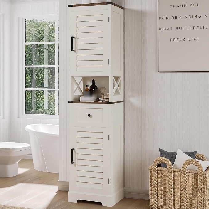 ChooChoo Farmhouse Storage Cabinet, Tall Bathroom Storage Cabinet - Image 2