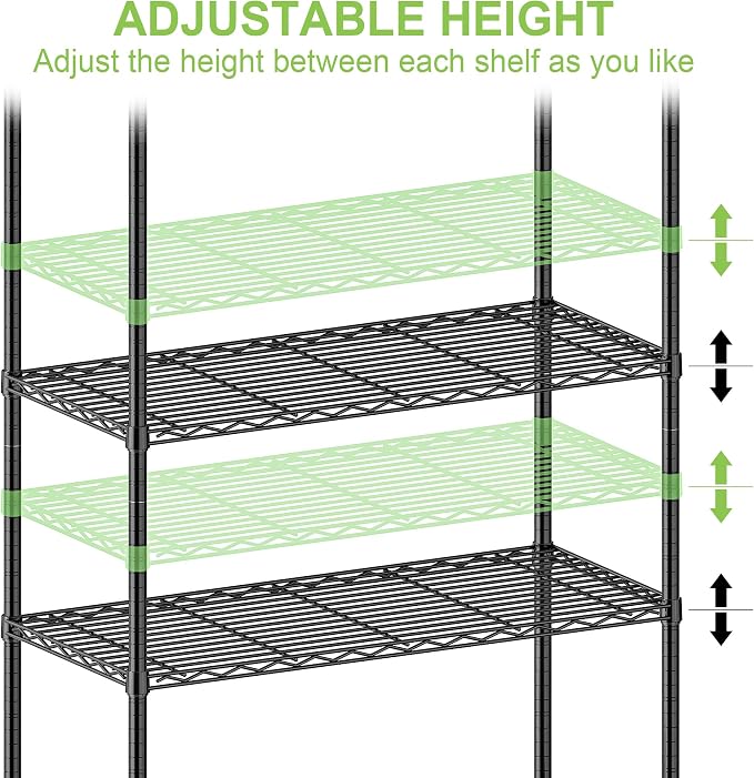 5 Tier Storage Shelves with Wheels Wire Rolling Garage Shelving Rack Organizer - Image 7