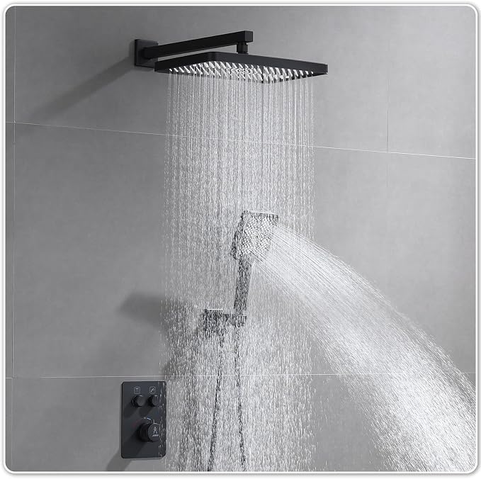 Thermostatic Shower Valve/System 12 inches Black Brass Faucet Set - Image 2