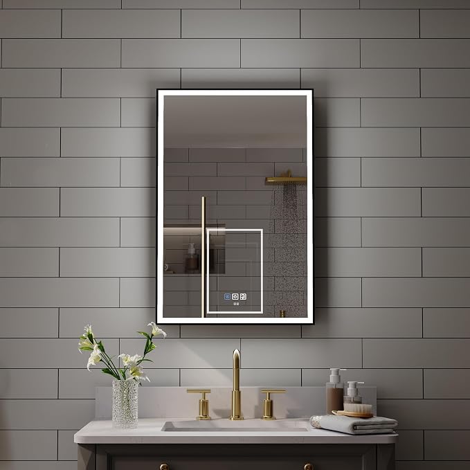 WELLFOR 20" X 30" LED Mirrored Medicine Cabinet, Medicine Cabinets - Image 3