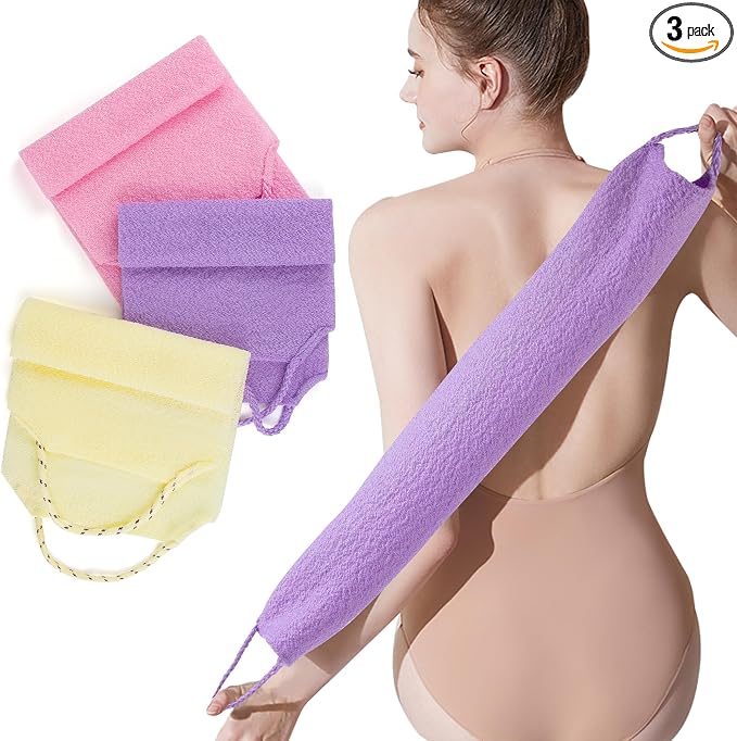 3 Pcs Double-Sided Back Exfoliator Body Scrub Towel, Exfoliating Back Scrubber by Silkyhose