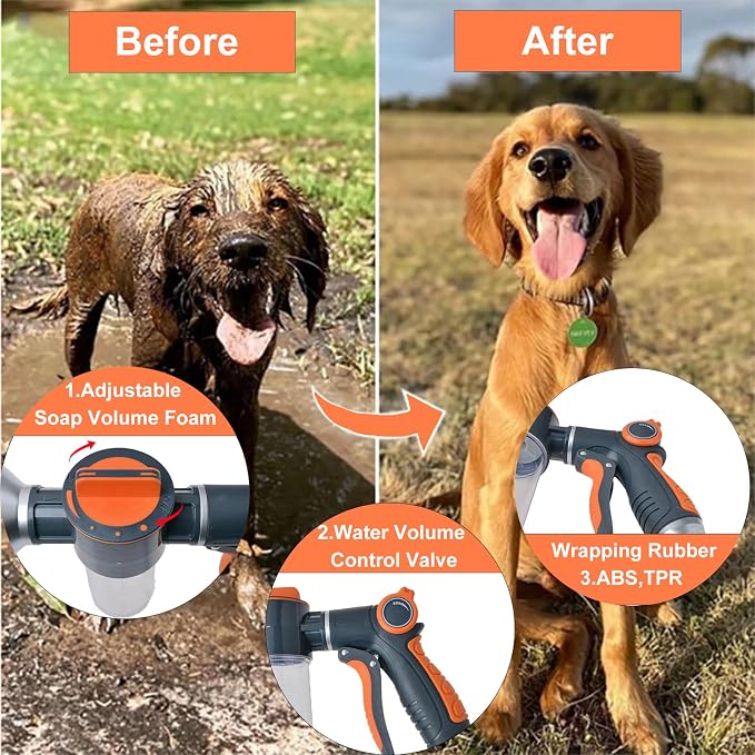 Dog Washing Hose Attachment, 8-in-1 Sprayer Hose Nozzle - Image 6
