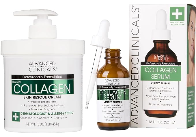 Advanced Clinicals Unscented Collagen Body Cream + Collagen Serum by AdvancedClinicals