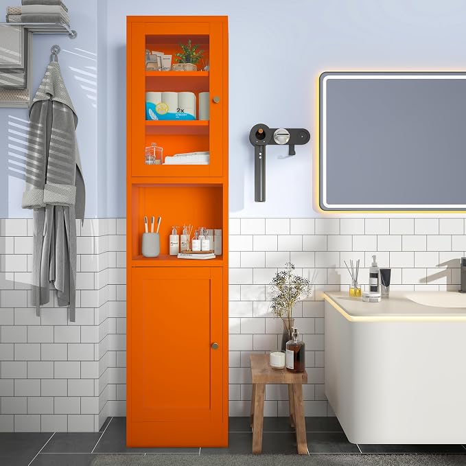 COFaR 67" Tall Metal Bathroom Storage Cabinet, 6-Tier Narrow Cabinet - Image 2