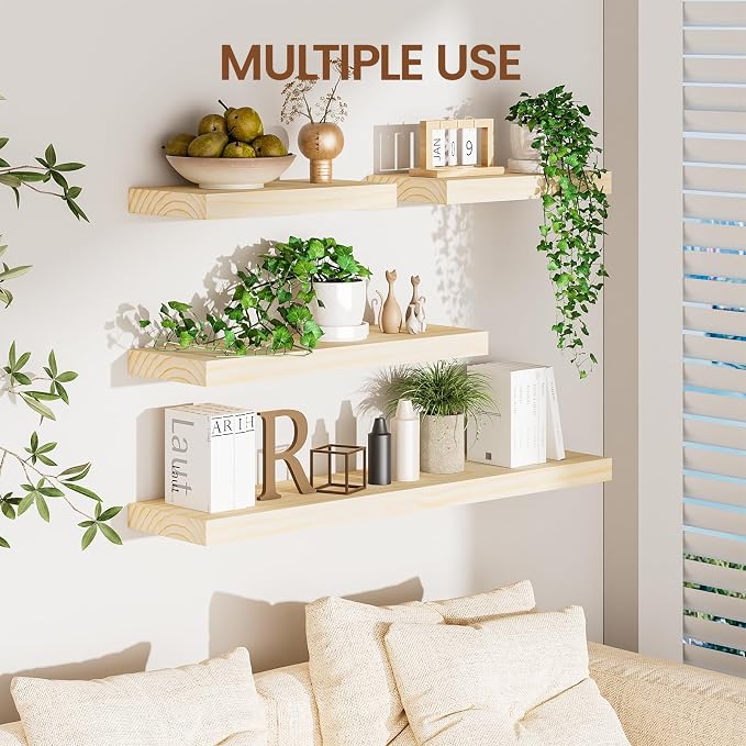 Heimlove Wood Floating Shelves for Wall, 2 Packs 16 inches Natural Pine Solid - Image 7