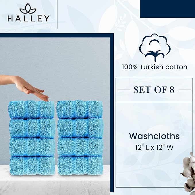HALLEY Turkish 8 Pack Premium Washcloths 650 GSM Highly Absorbent Super Soft - Image 2