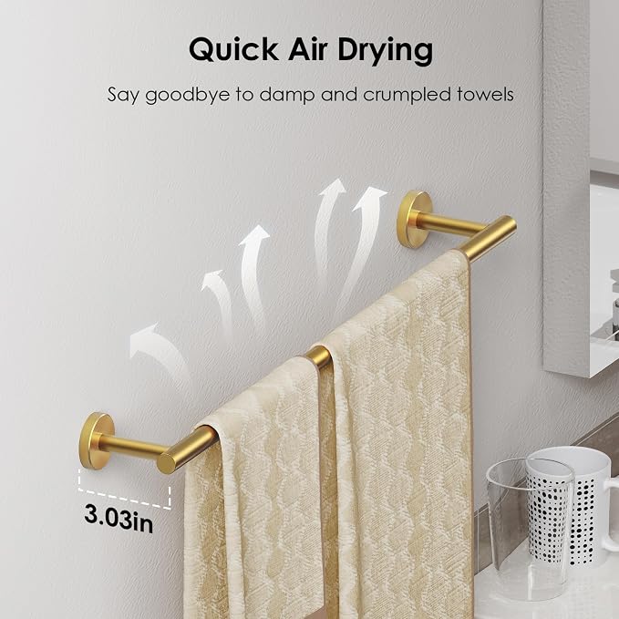 FORIOUS Bathroom Hardware Accessories Set, SUS304 Stainless Steel Towel Bar Set - Image 2