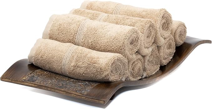 Mosobam Luxury Turkish Towels Set of 8 Washcloths 13X13 Light Taupe 700 GSM by Mosobam
