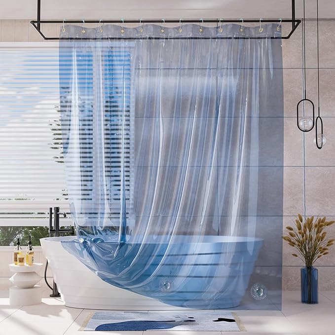 AmazerBath Shower Curtain Liner, 100% EVA Soft Clear Blue Heavy Duty Shower by AmazerBath