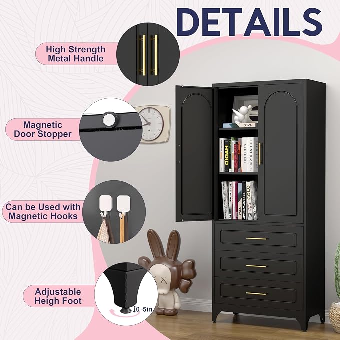 Pantry Kitchen Cabinet with Drawer, Metal Storage Cabinets with Doors and - Image 7