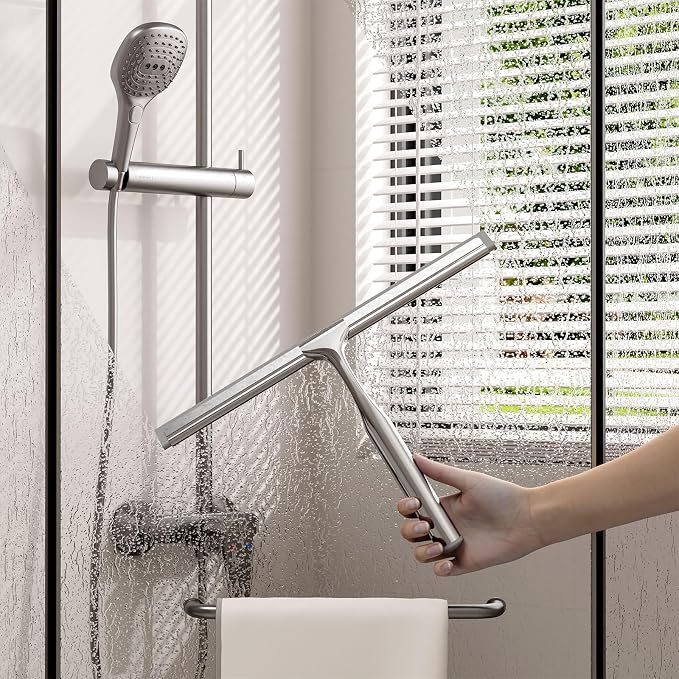 Shower Squeegee for Glass Doors, Stainless Steel Shower Squeegee for Bathroom - Image 2
