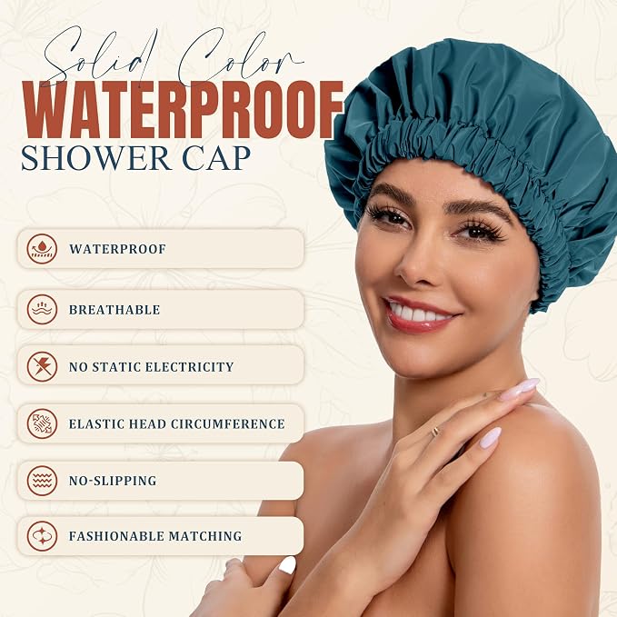 Reusable Shower Cap for Women, Stylish Large Waterproof Shower Bonnet Washable - Image 2