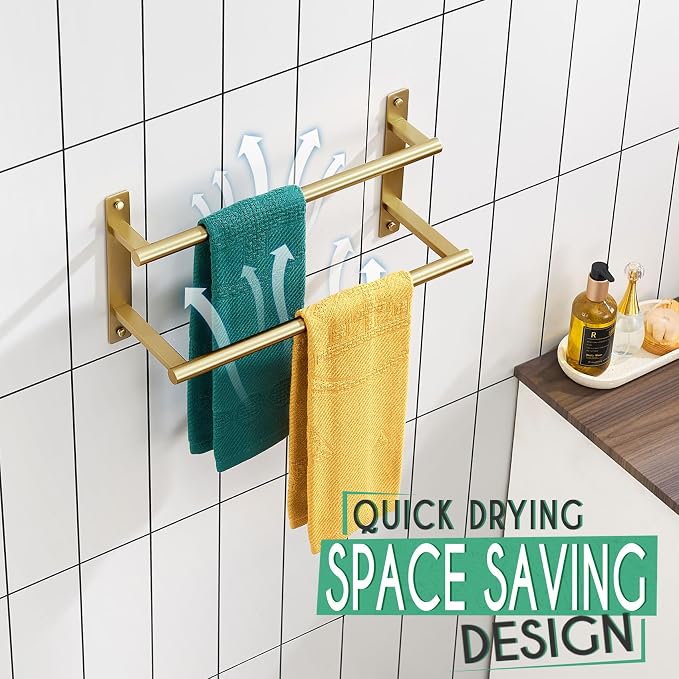 KOKOSIRI 16 Inch Bathroom Towel Racks Double Towel Bar Bath Towel Holder Towel - Image 6