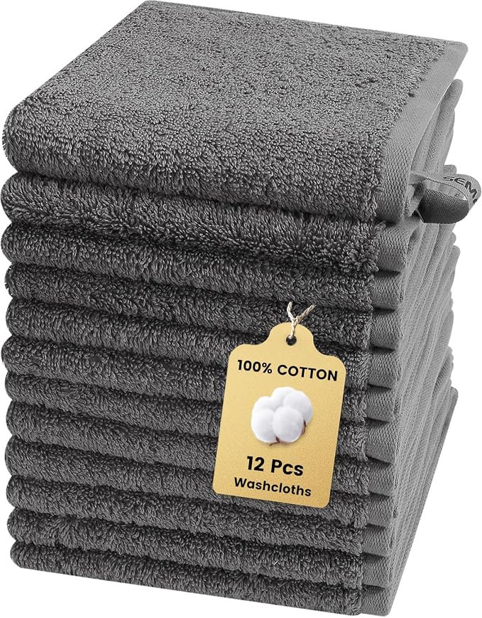 SEMAXE 100% Cotton Washcloths 12-Pack, 13 × 13 Inch Soft Luxury Face Towels – by SEMAXE