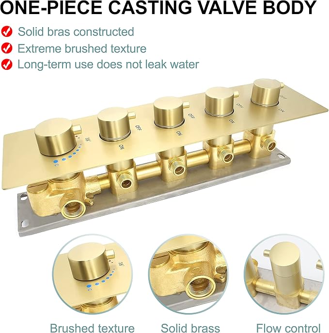 HOMEDEC 4 Way Shower Valve Rough-In and Trim Kit, 5 Handle Control Thermostatic - Image 2