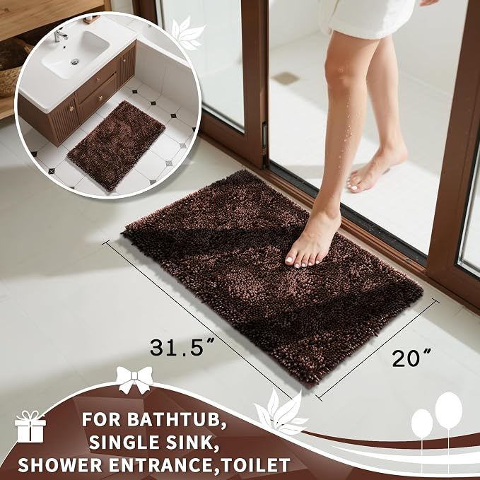 Yimobra Chenille Bathroom Rugs Non Slip, Extra Thick Soft Absorbent Bath Rug - Image 4