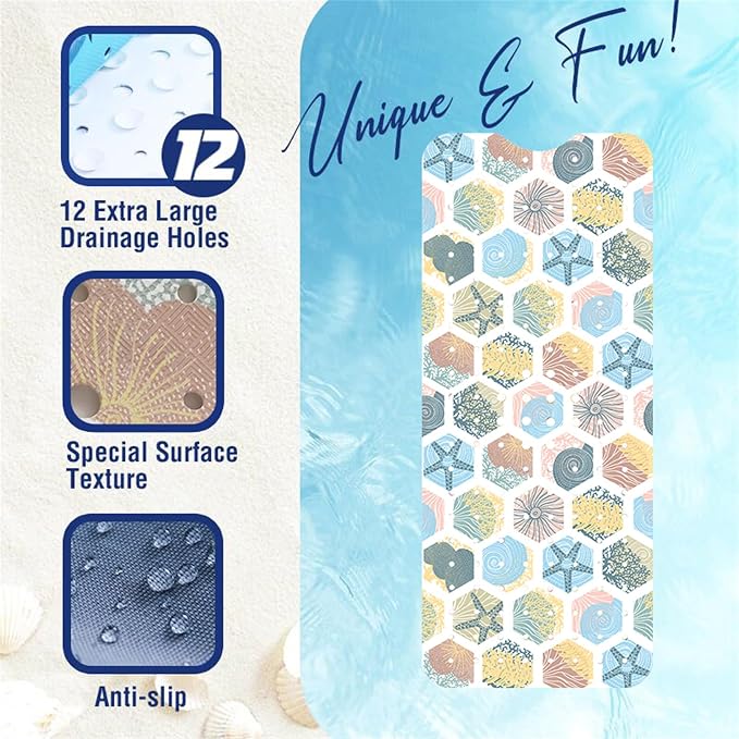 Starfish Bathtub Mat Non Slip for Kids 40x16in Extra Long Anti Slip Geometry - Image 3