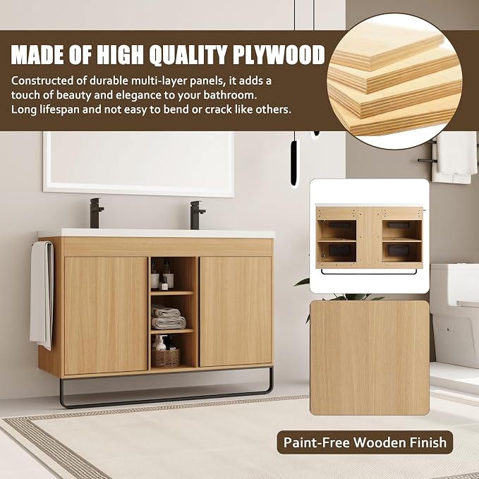 48 Inch Double Sink Bathroom Vanity, Premium Wooden Cabinet - Image 3