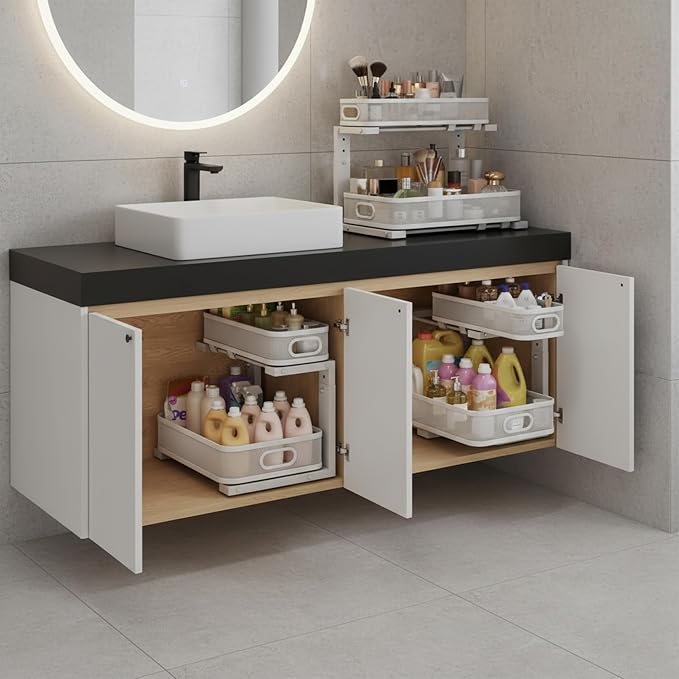 2 Pack Under Sink Organizer, Dual-Layer Pull Out Mesh Cabinet Rack - Image 6