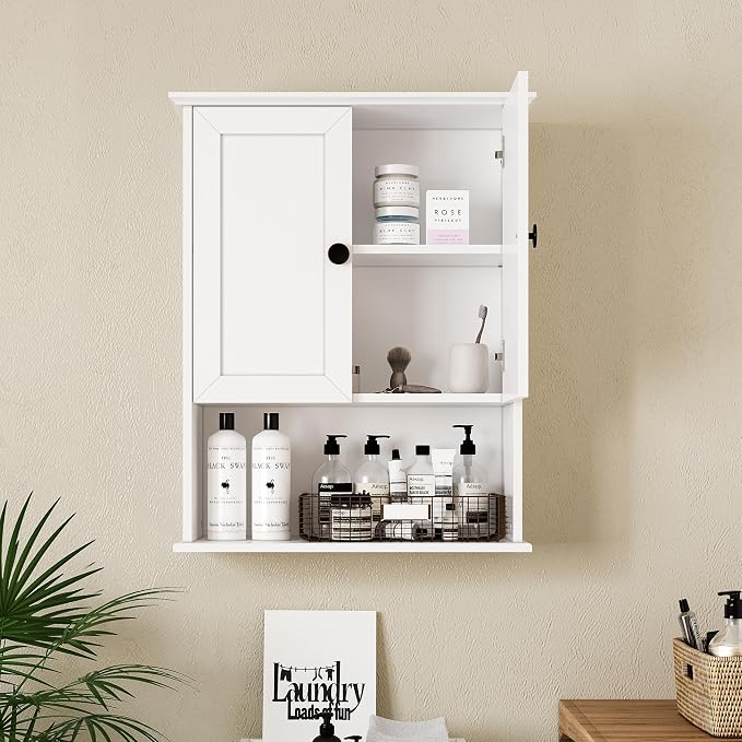 White Medicine Cabinet, 24x30 Inch Bathroom Cabinet Storage - Image 3