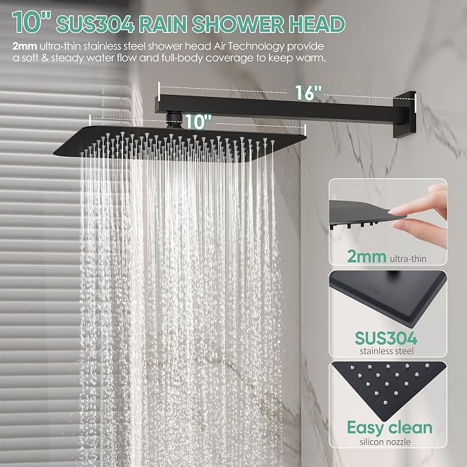 Black Shower System with Tub Spout, All Metal Tub Shower Faucet Set with 10" - Image 3