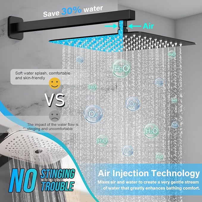 Black Shower Faucet Set, Rainfall Shower System - Image 4